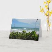 Carte de note de scène de plage - blanc (Fleur jaune)