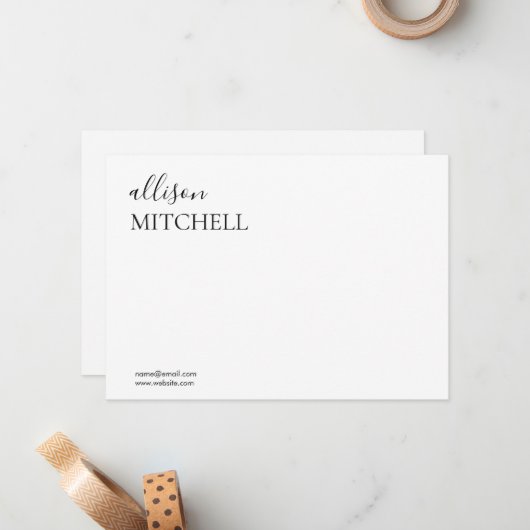 Carte de note de script moderne chic (Devant/Arrière en situation)