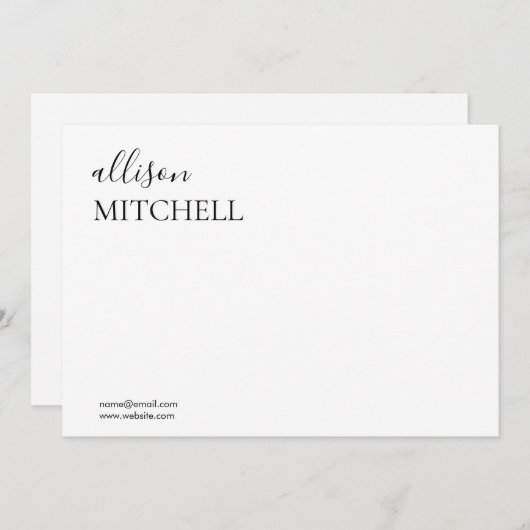 Carte de note de script moderne chic (Devant / Derrière)