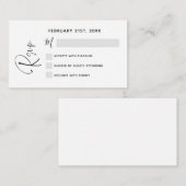 Carte de note de script noir blanc Mariage RSVP Bu (Devant / Derrière)