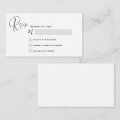 Carte de note de script noir blanc Mariage RSVP Bu (Devant / Derrière)
