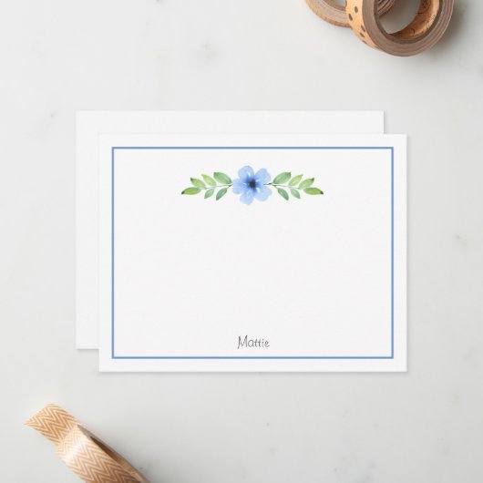 Carte de note de swag florale d'aquarelle bleue (Devant/Arrière en situation)