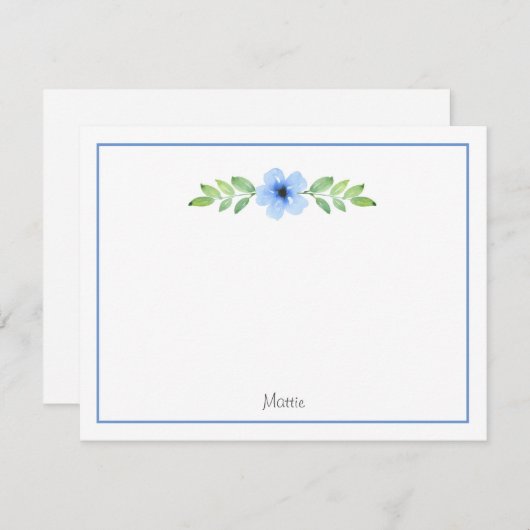 Carte de note de swag florale d'aquarelle bleue (Devant / Derrière)