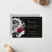 Carte de note de Sympathie Florale Noire (rose rou (Devant/Arrière en situation)