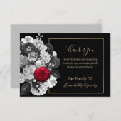 Carte de note de Sympathie Florale Noire (rose rou (Devant / Derrière)