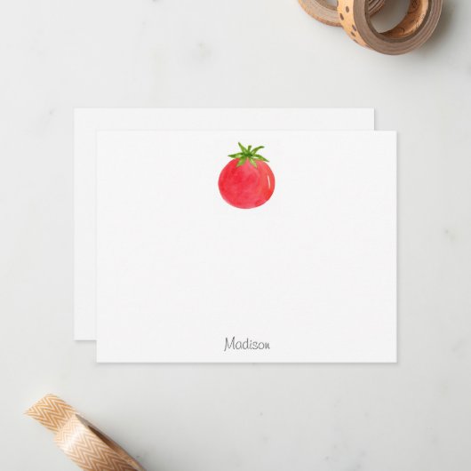 Carte de note de tomate aquarelle (Devant/Arrière en situation)