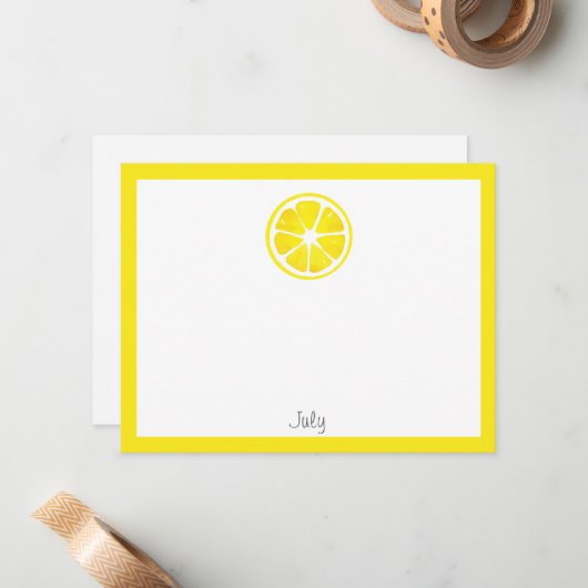 Carte de note de tranche de citron d'aquarelle (Devant/Arrière en situation)