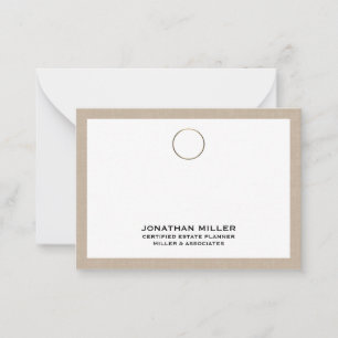 Carte de note découpée en lin beige avec logo or