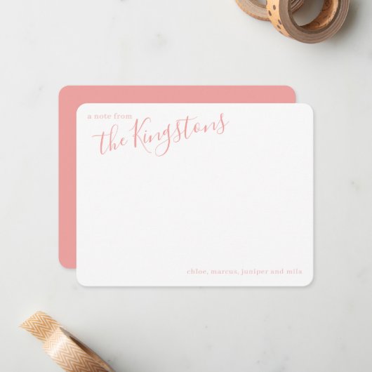 Carte de note d'écriture de nom de famille Rose Pi (Devant/Arrière en situation)