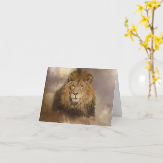 Carte de note d'illustration de lion (Fleur jaune)