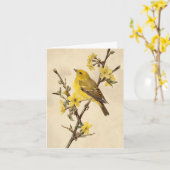 Carte de note d'oiseau vintage (Fleur jaune)