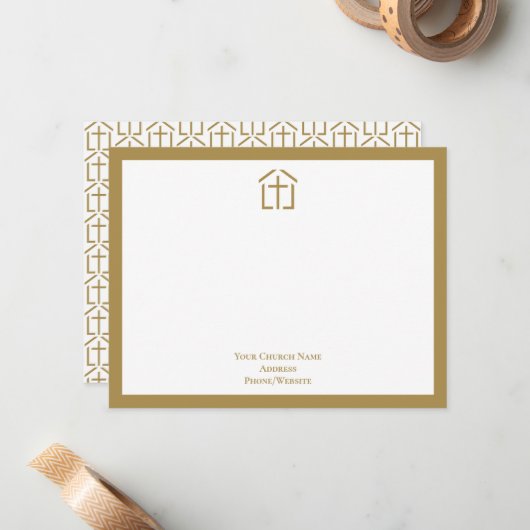 Carte de note d'or croisée de votre nom d'église (Devant/Arrière en situation)