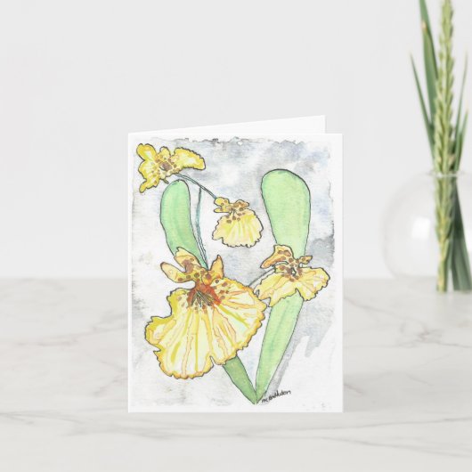 Carte de note d'orchidée jaune aquarelle avec enve (Devant)