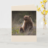 Carte de note d'ours - blanc (Fleur jaune)