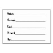 Carte de note du détenteur du mot de passe (Dos)