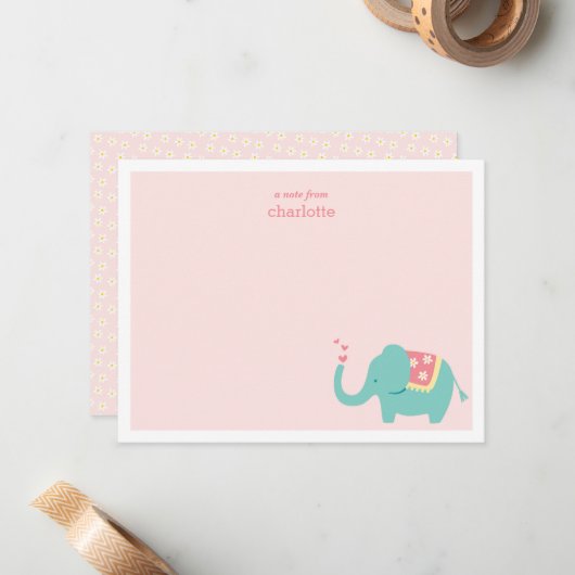 Carte de note éléphant bébé mignon (Devant/Arrière en situation)