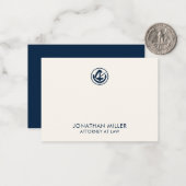 Carte de note Emblème juridique bleu marine (Devant/Arrière en situation)