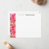 Carte de note en blanc Tulipes en Aquarelle rose (Devant/Arrière en situation)