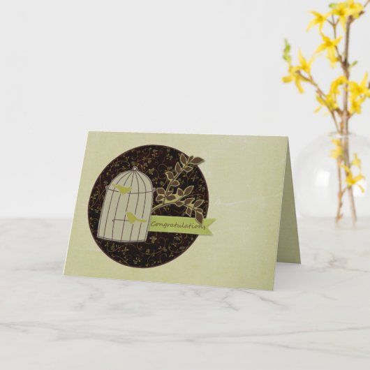 Carte de note Félicitations Birdcage (Fleur jaune)