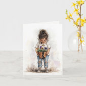 Carte de note Fille aux pensées (Fleur jaune)