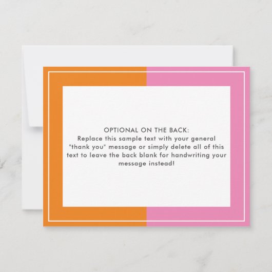 Carte de note fille couleur orange rose (Dos)