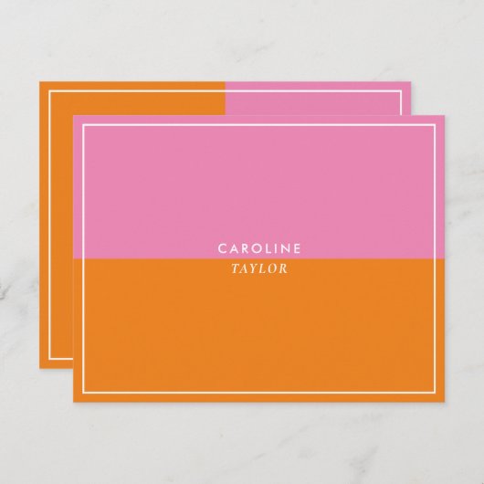 Carte de note fille couleur orange rose (Devant / Derrière)