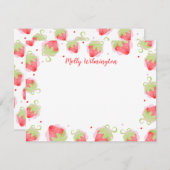 Carte de note fille mignonne aux fraises d'aquarel (Devant / Derrière)