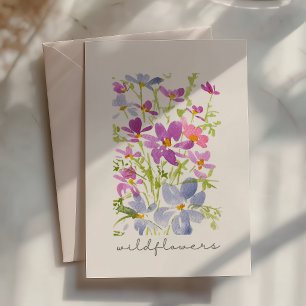 Carte de note fleur sauvage rose aquarelle Boho