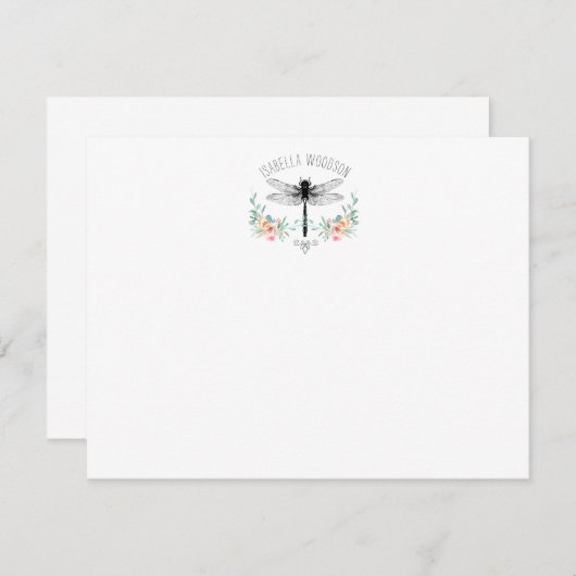 Carte de note florale de libellule rustique (Devant / Derrière)