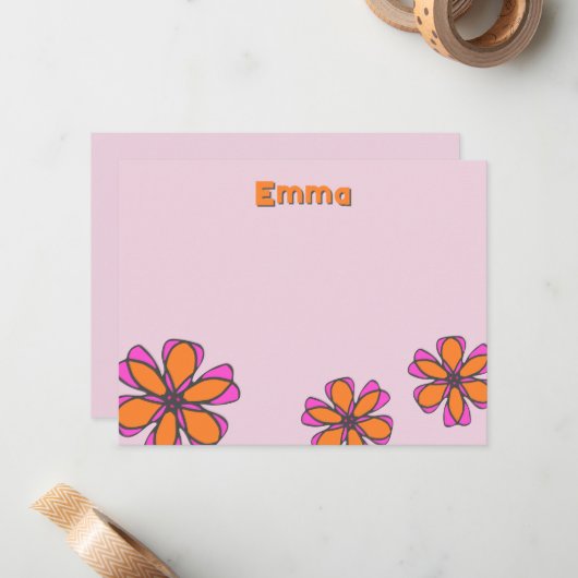 Carte de note florale plat moderne mi-siècle (Devant/Arrière en situation)