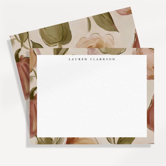 Carte de note florale rose et sauge