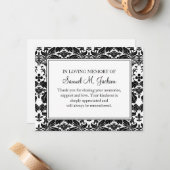 Carte de note funéraire Damask Note de deuil plat (Devant/Arrière en situation)