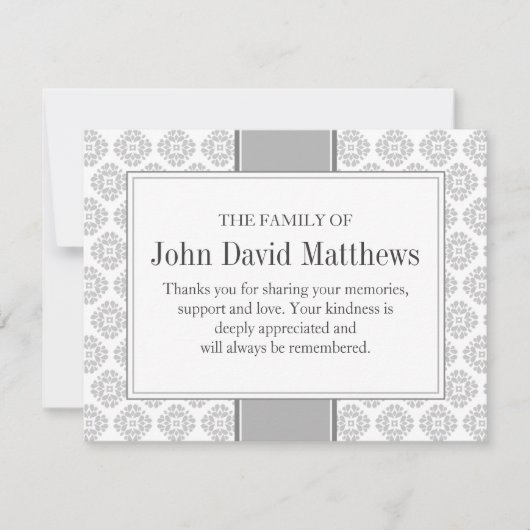Carte de note funéraire grise Note de deuil plat (Devant)