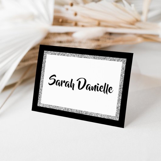 Carte de note Glittery Black & Silver Merci
