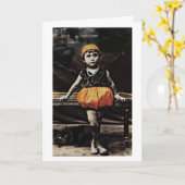 Carte de note Halloween Chat noir vintage (Fleur jaune)