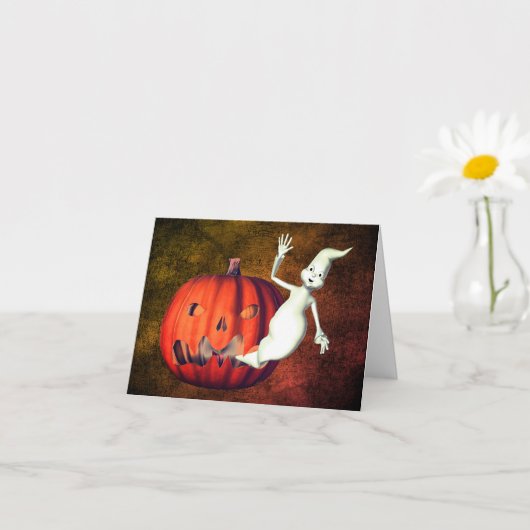 Carte de note Halloween Ghost Jack-o'-lantern Cute (Petite plante)