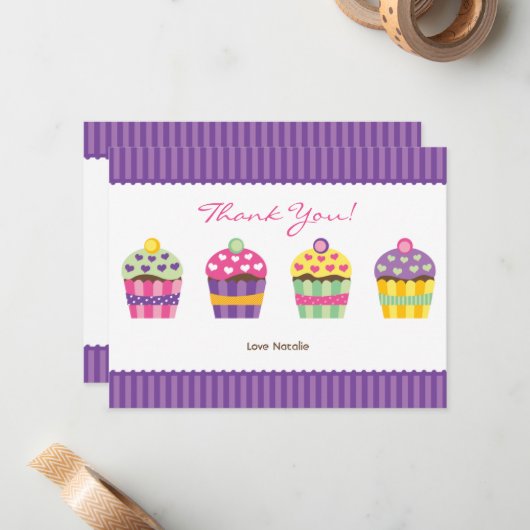 Carte de note "Heart" Cupcakes (Devant/Arrière en situation)