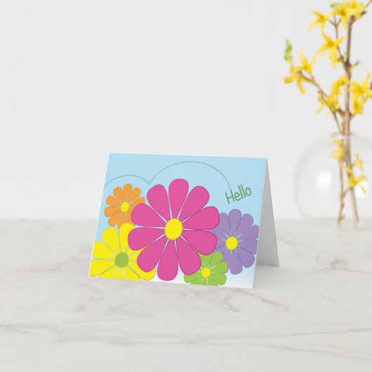 Carte de note Hello Flowers joyeux (Fleur jaune)