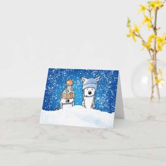 Carte de note hiver Westies (Fleur jaune)
