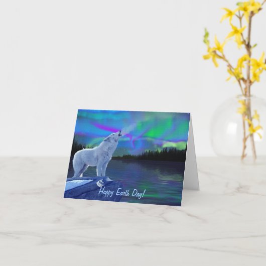 Carte de note Howling Arctic Wolf & Northern Light (Fleur jaune)