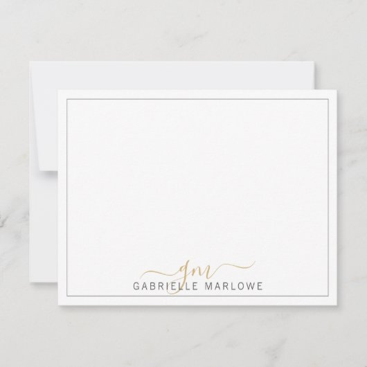 Carte de note Initiales Monogramme Or Script Moder (Devant)