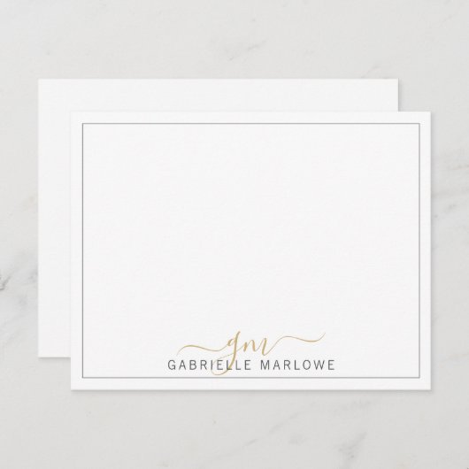 Carte de note Initiales Monogramme Or Script Moder (Devant / Derrière)