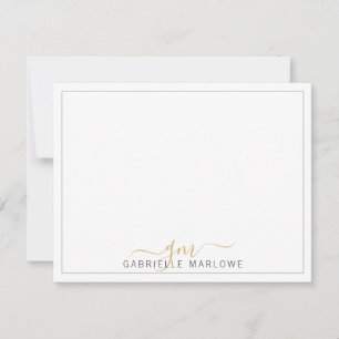 Carte de note Initiales Monogramme Or Script Moder