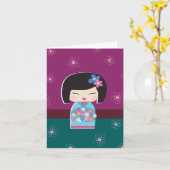 Carte de note japonaise Kokeshi Doll (prune) (Fleur jaune)