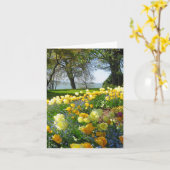 Carte de note jaune de tulipes et de myosotis des (Fleur jaune)