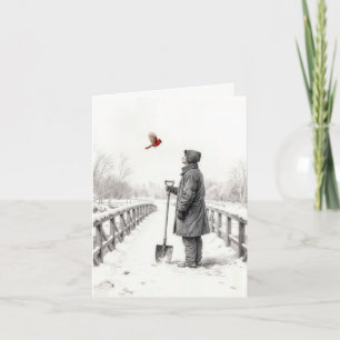 Carte de note jeune homme regardant un cardinal