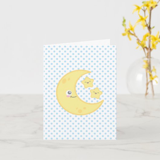 Carte de note Kawaii Moon et Stars (Fleur jaune)