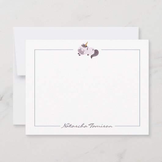 Carte de note licorne mignonne personnalisée (Devant)