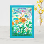 Carte de note lunatique de frontière bleue (Fleur jaune)