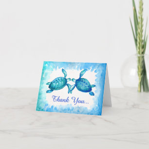 Carte de note Merci à la tortue de mer   Vert bleu